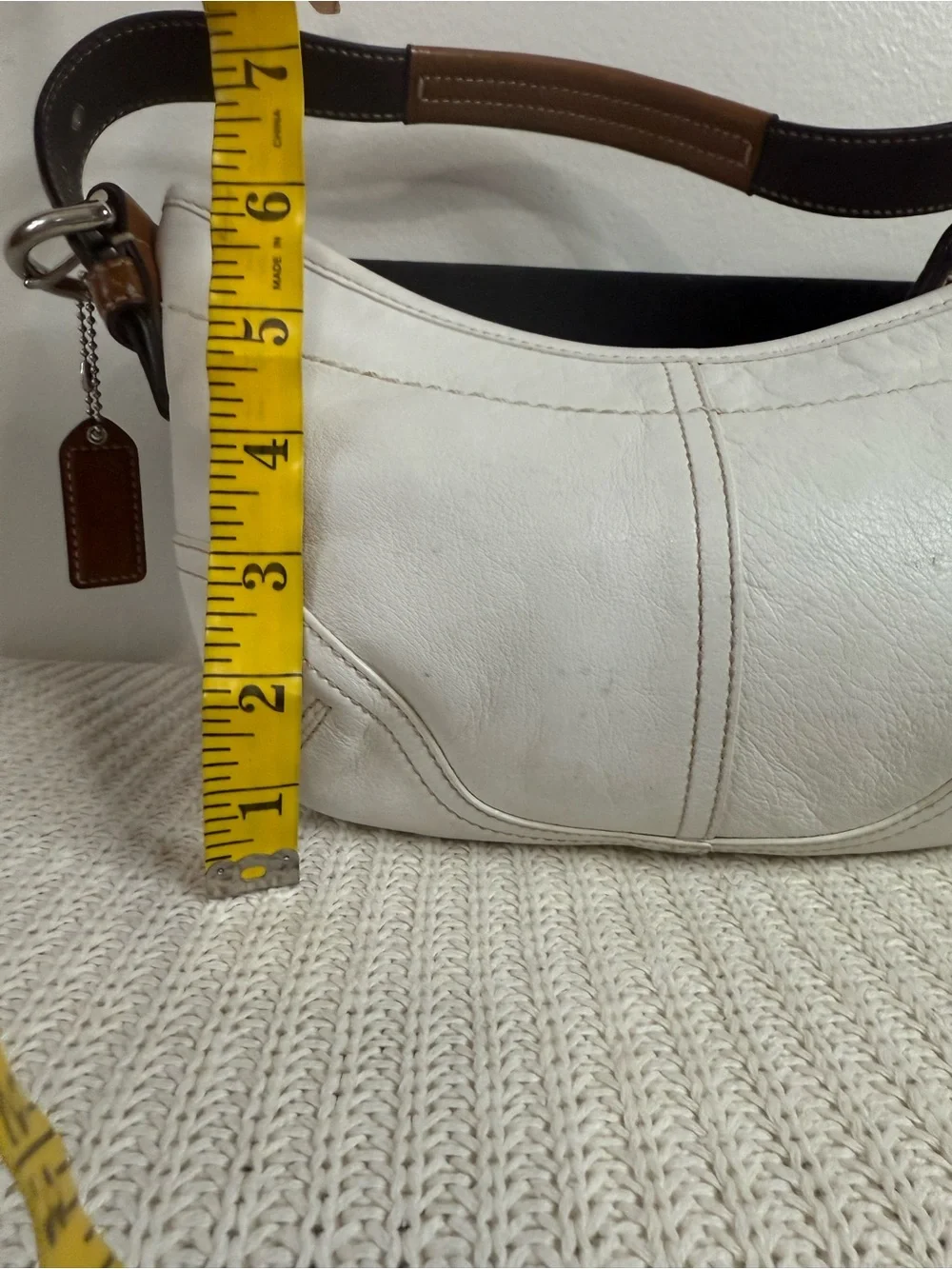Coach Soho #9541 Classic White Leather Shoulder Bag with Brown Handle